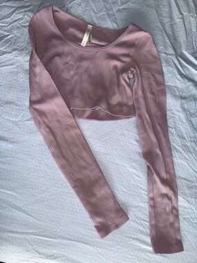 Aritzia Ribbed Long-Sleeve Crop Top - Mauve